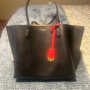 Tory Burch Black Perry Tote with Red Accent